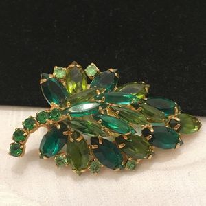 Vintage Shades Of Green Rhinestone Brooch